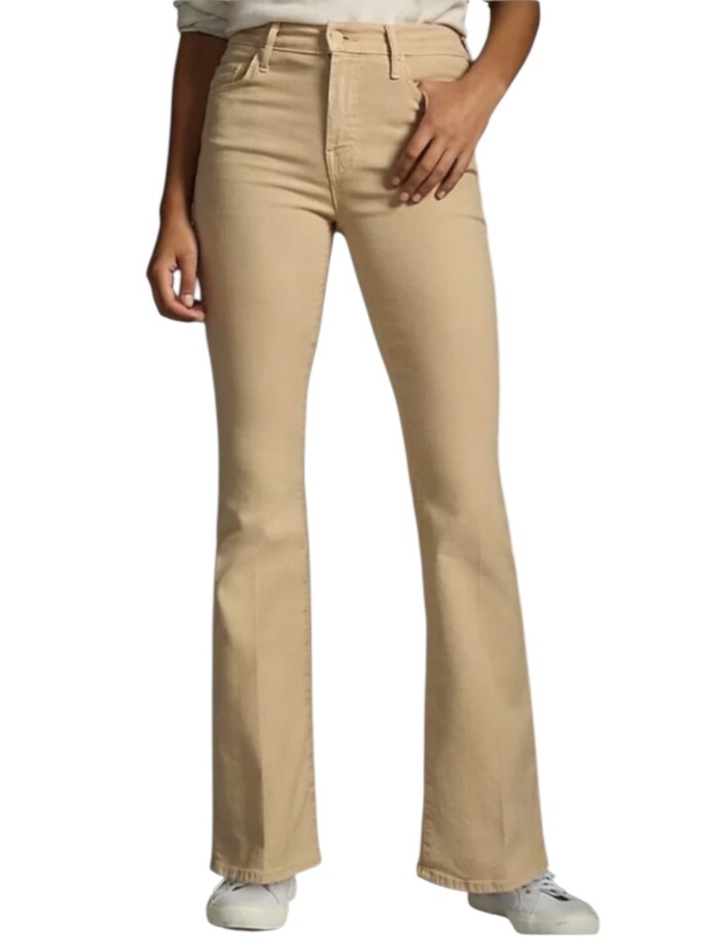 MOTHER The Weekender Flare Jeans in Chalk It Up Marzipan
